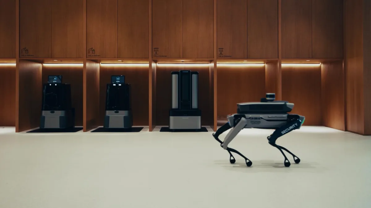 Estación de robots y Spot en la sede de Hyundai Motor Group